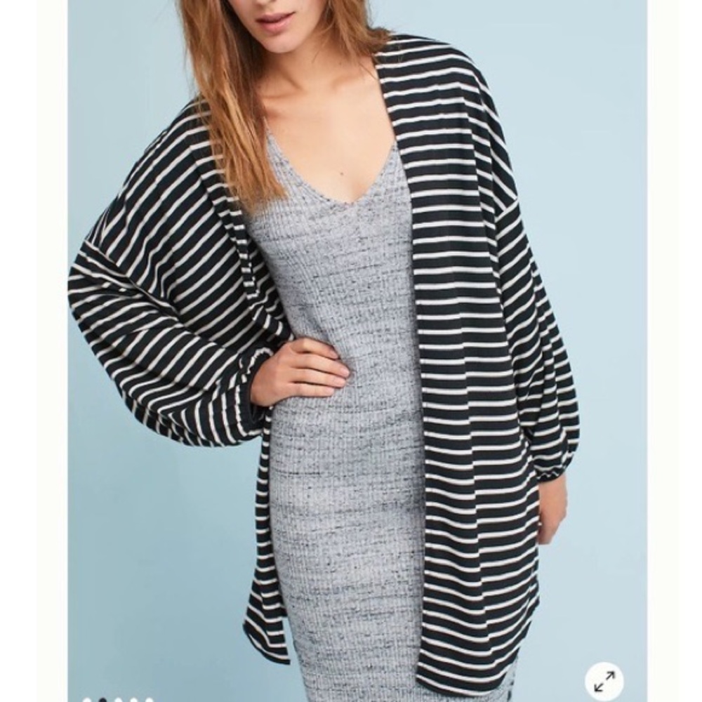 Anthropologie Striped Jersey Cocoon Kimono Black/White One Size